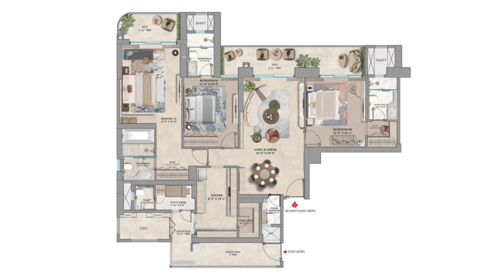 3 BHK Typical Floor Plan